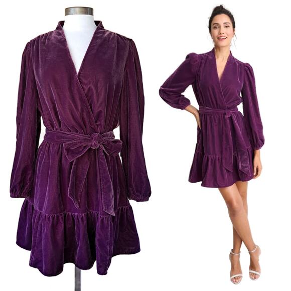 NEW UNTUCKit Amy Purple Velvet Flounce Hem Mini Dress Size XL Party Long Sleeve - Picture 1 of 12